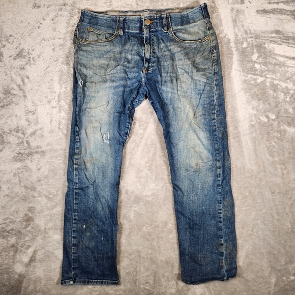Lee Jeans Men's 36X29 Straight Slim Stretch Blue‎ MAJOR DISTRESS Grunge - Picture 1 of 16